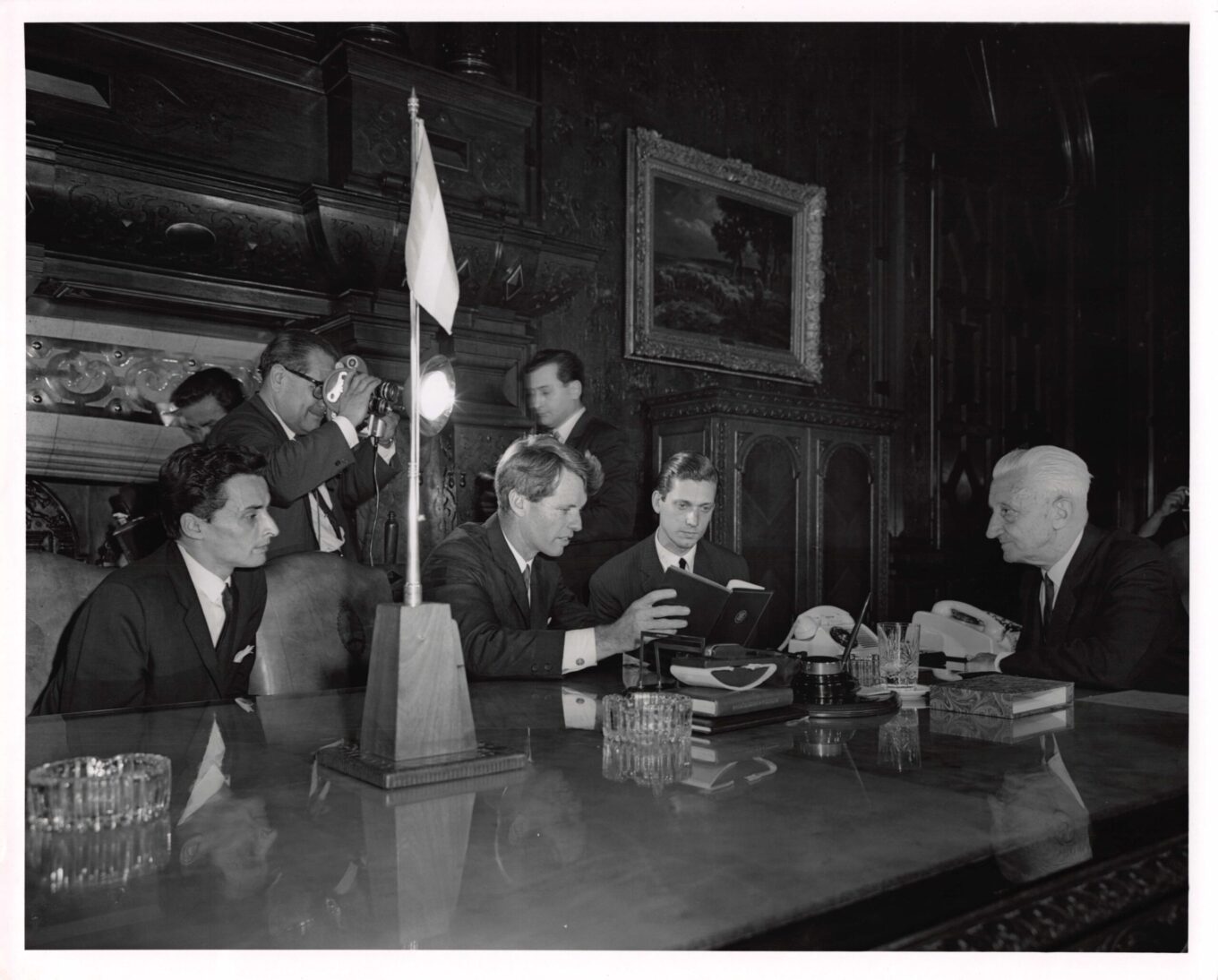 Robert F. Kennedy interacts with Argentine President Dr. Arturo Illia at Government House, Buenos Aires