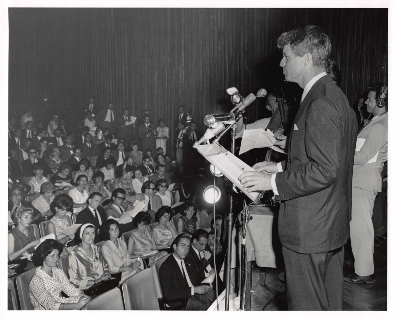 Robert F. Kennedy addresses a press conference in Argentina