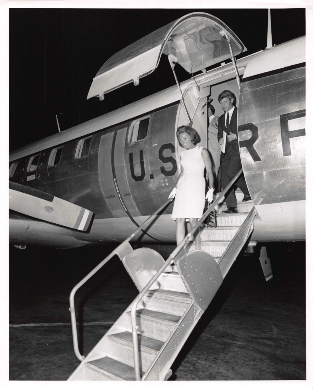 Robert and Ethel Kennedy arrive at Aeroparque airport in Buenos Aires, Argentina