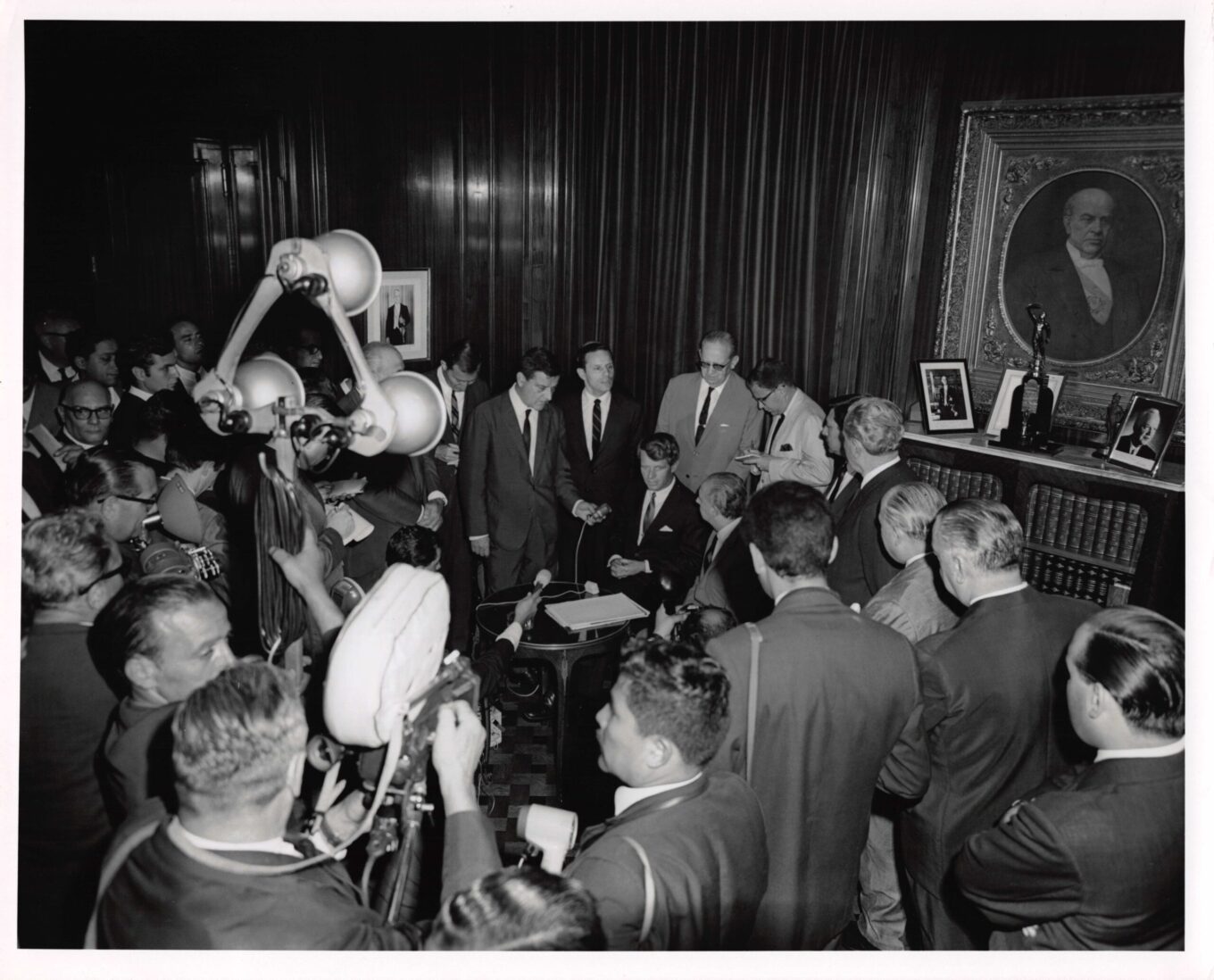 Robert F. Kennedy at a press conference in Argentina