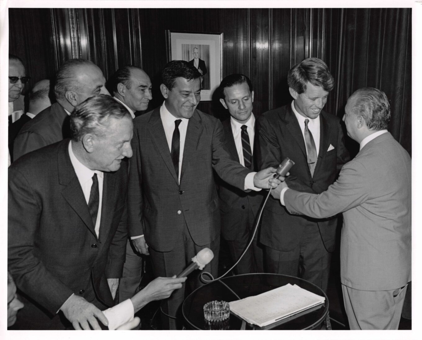 Robert F. Kennedy at a press conference in Argentina