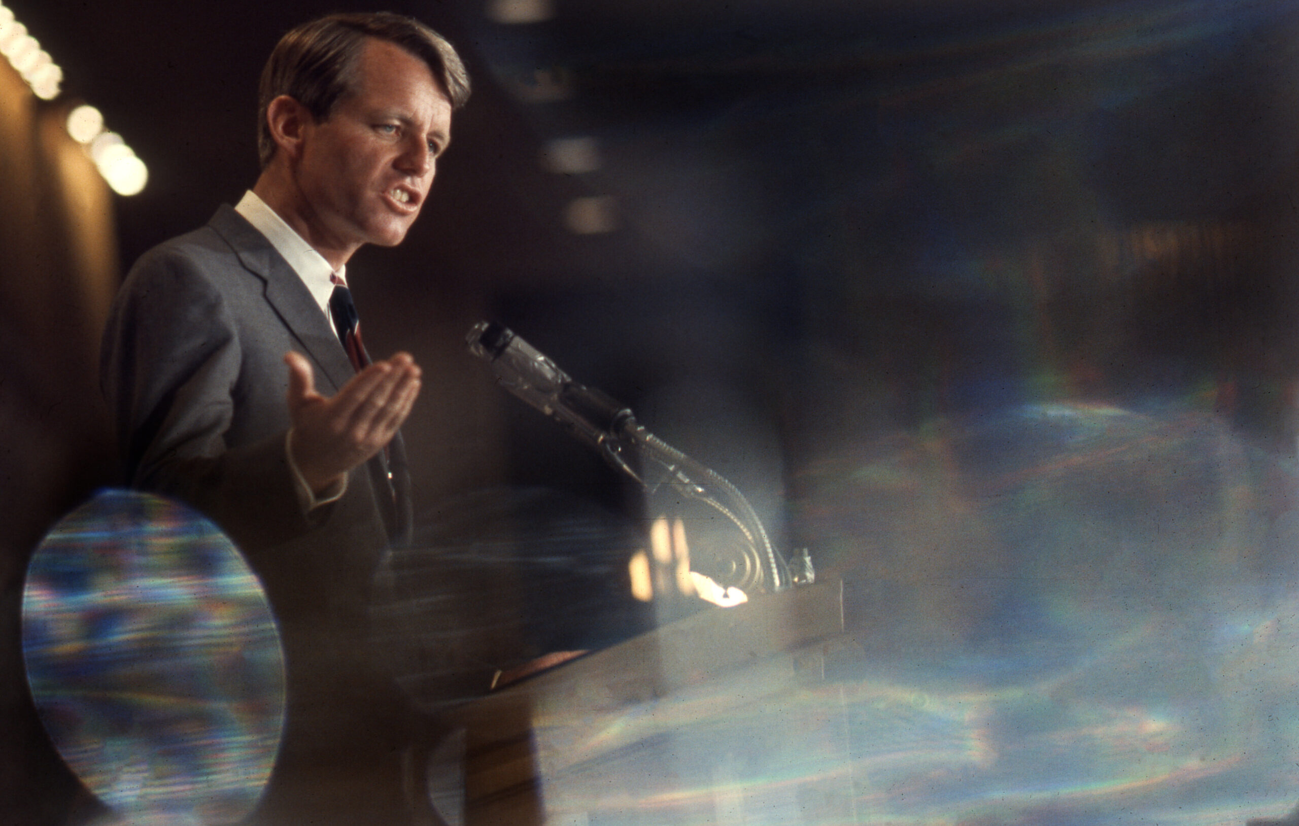 Robert Kennedy delivering campaign speech