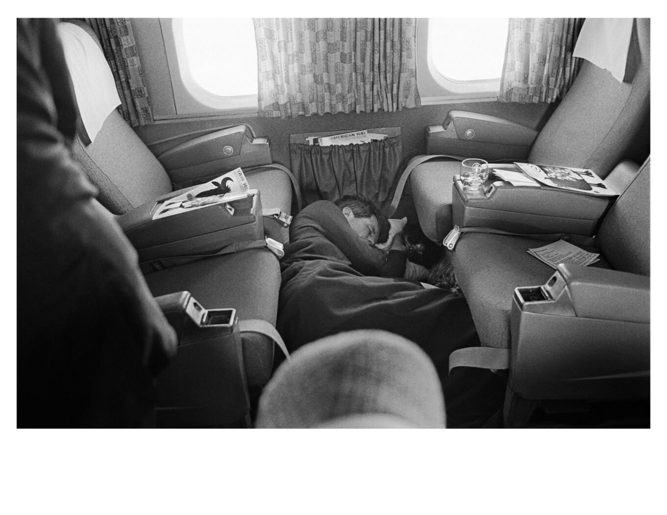 Robert F. Kennedy aboard campaign plane to Portland Oregon, early 1968.