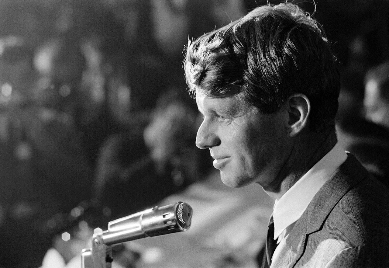Robert Kennedy delivering campaign speech