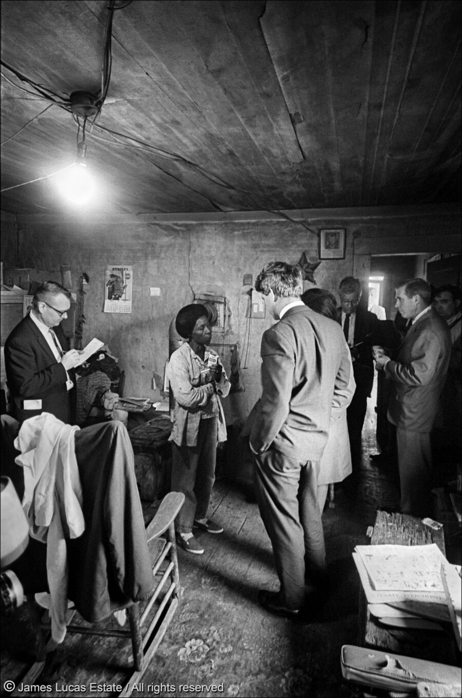 Robert Kennedy visits a home near Greenville, MS
