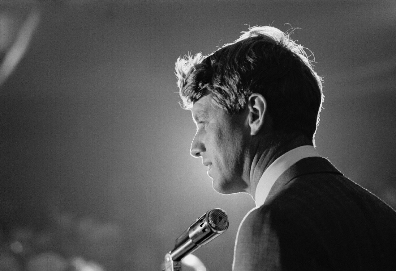 Robert Kennedy delivering campaign speech